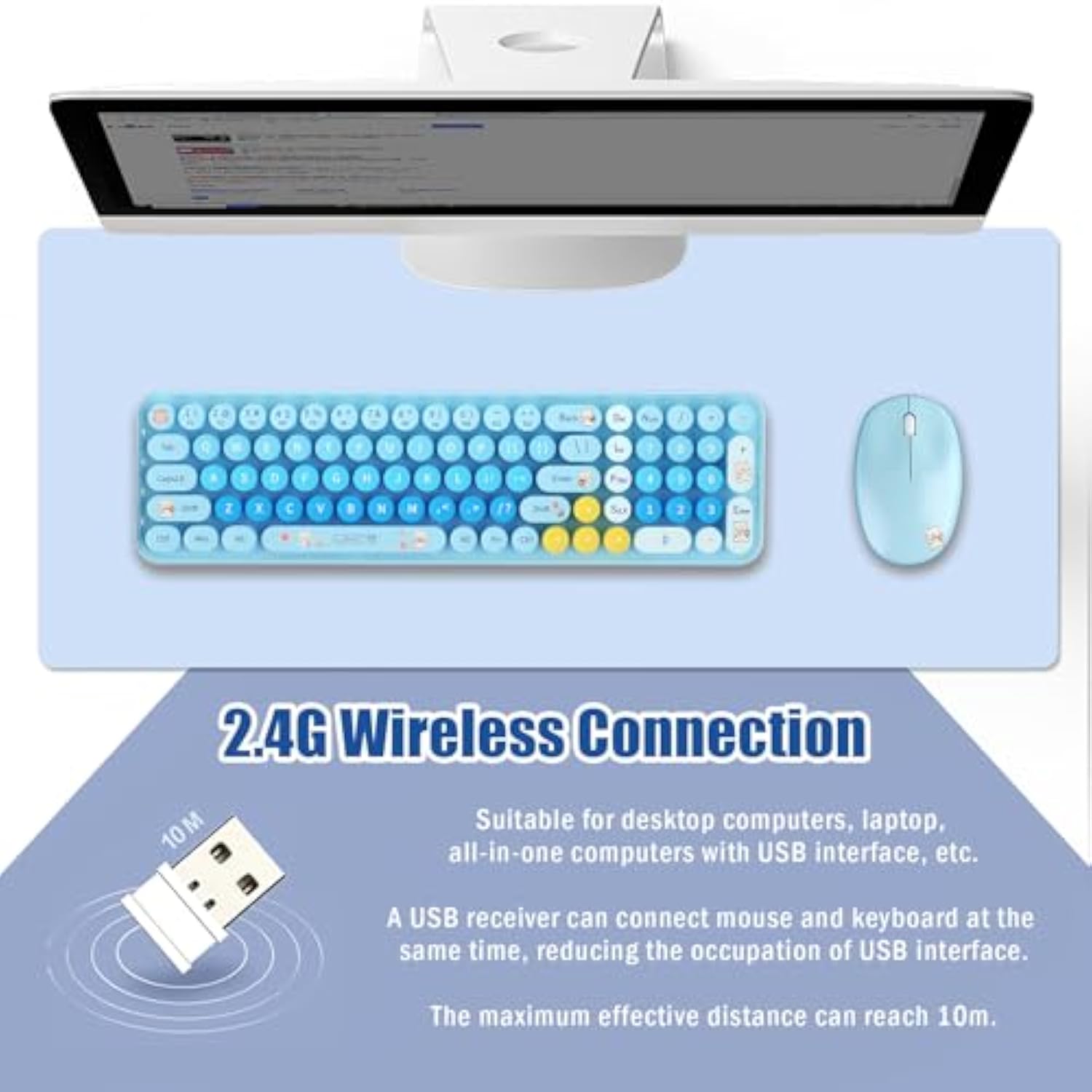 Cute Baby Bear Compact Wireless Keyboard And Mouse Combo, Colorful 85 Round Keys With Numeric Keys, 2.4G Wireless, Gift For Girls And Kids, Compatible With Notebook, Pc (Pink)