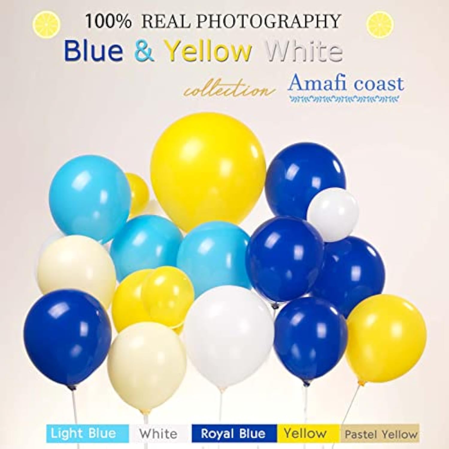 136Pcs Blue Yellow Balloon Garland Kit – Royal & Lemon Balloons for Amalfi or Bachelorette Party