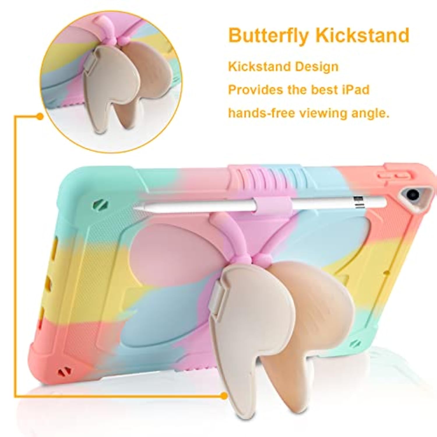 For Ipad 9Th 8Th 7Th Generation Case With Kickstand Butterfly Wings Pencil Hol
