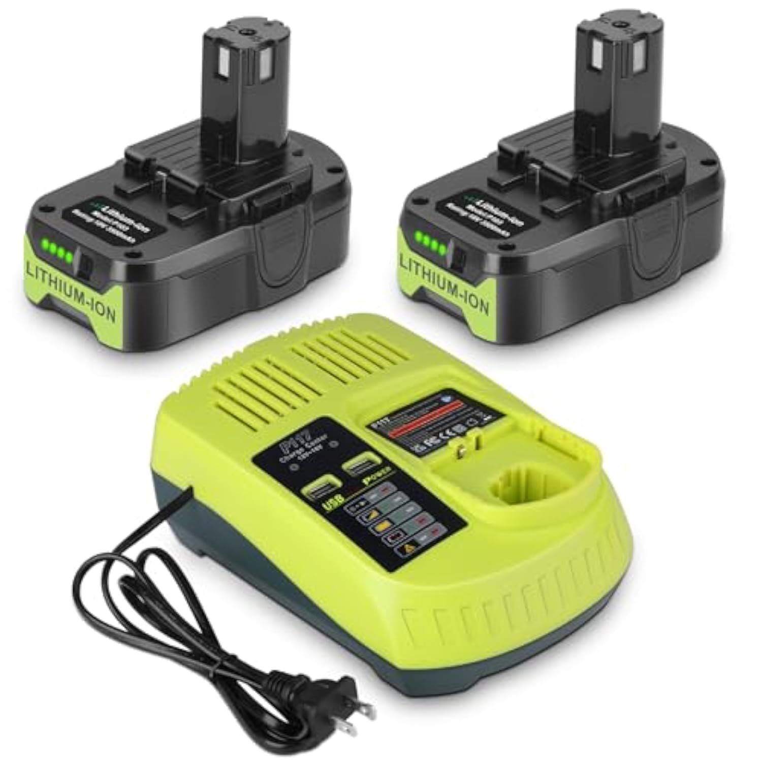 2Pack 3.5Ah P102 Battery For Ryobi 18V Battery And P117 Charger Combo Compatible For Ryobi 18 Volt One+ P103 P104 P105 P107 P109 P190 P191 P122 Power Tools