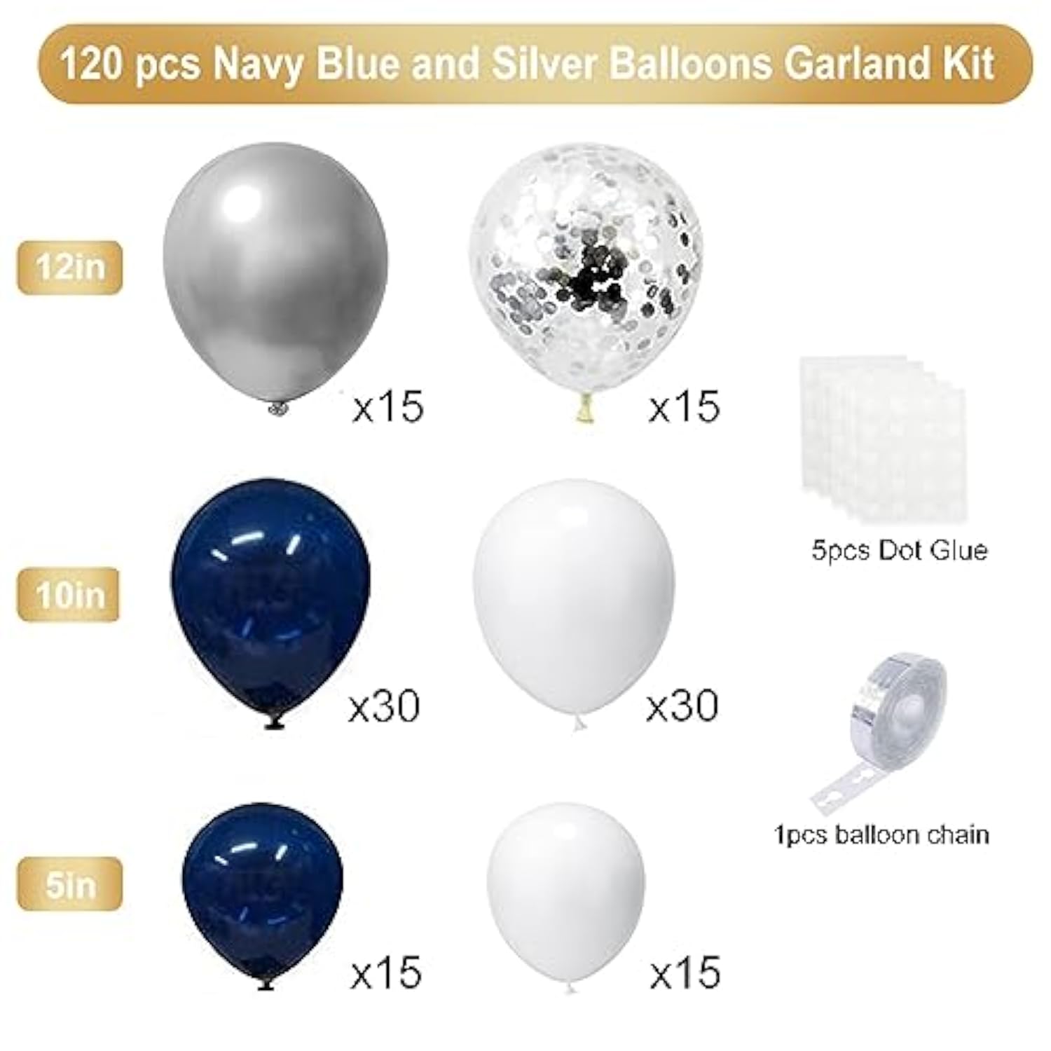 120PCS Blue Silver Balloon Garland Kit for Graduation, Birthday, and Wedding Decor