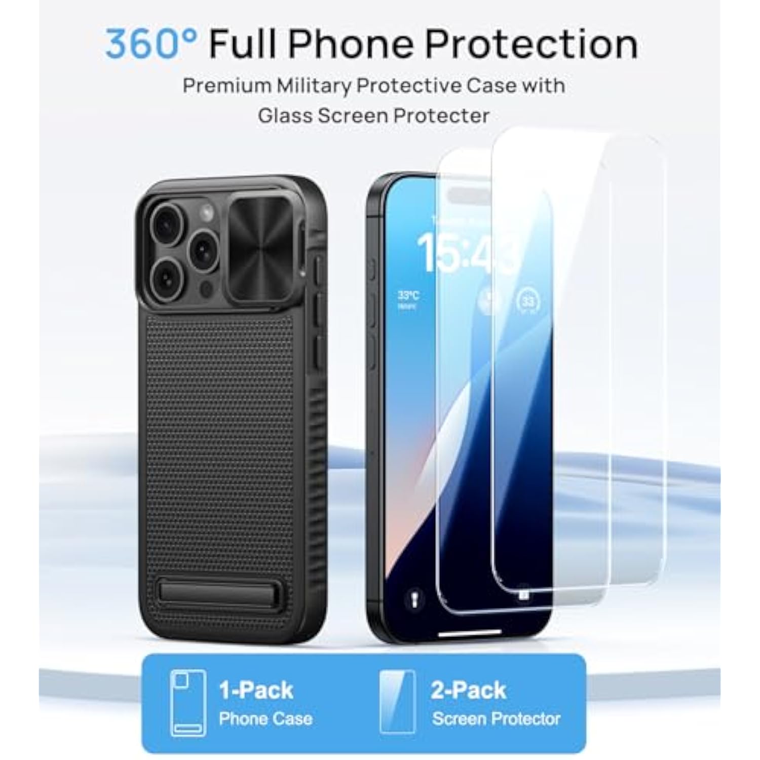 For Iphone 16 Pro Max Case With Screen Protector & Stand, Slide Camera Cover, Slim Thin, Compatible With Magsafe, Military Grade Drop Proof, Women Men Magnetic Case For Iphone 16 Pro Max, Black