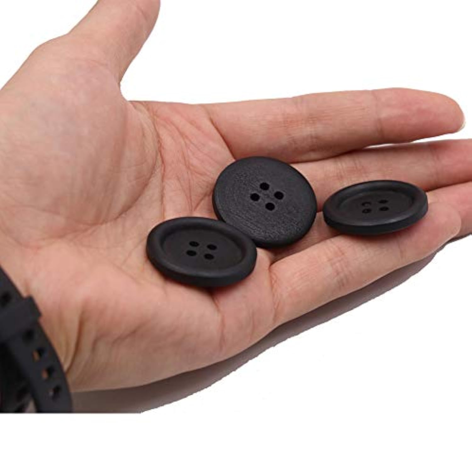 40 Pack Large Big Black Wooden Buttons 30Mm 4 Hole Wood Button