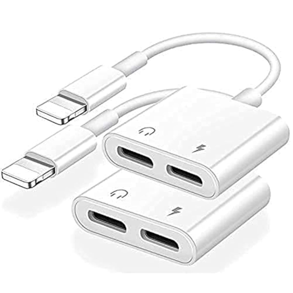 [Apple Mfi Certified] 2Pack Iphone Lightning To 2 Lightning Adapter, Dual Lightning Aux + Charger Adapter Dongle Cable Splitter Compatible For Iphone 12/11/Se/X/Xr/Xs/8/7/6 Support Call + Charging
