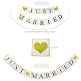Just Married Banner Car Decorations, Gold Glitter Just Married Sign Garland For Bridal Shower Decorations, Photo Props And Car Decorations