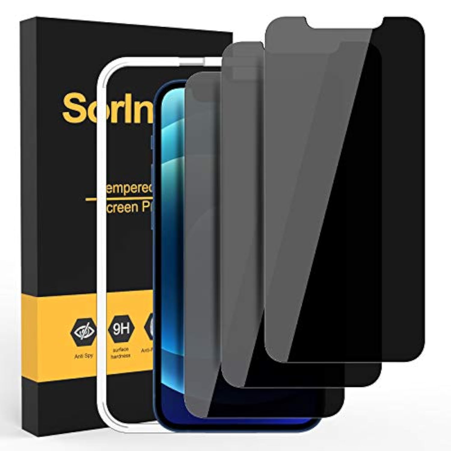 3 Pack iPhone 12/12 Pro Privacy Screen Protector, 9H Tempered Glass, Anti-Spy
