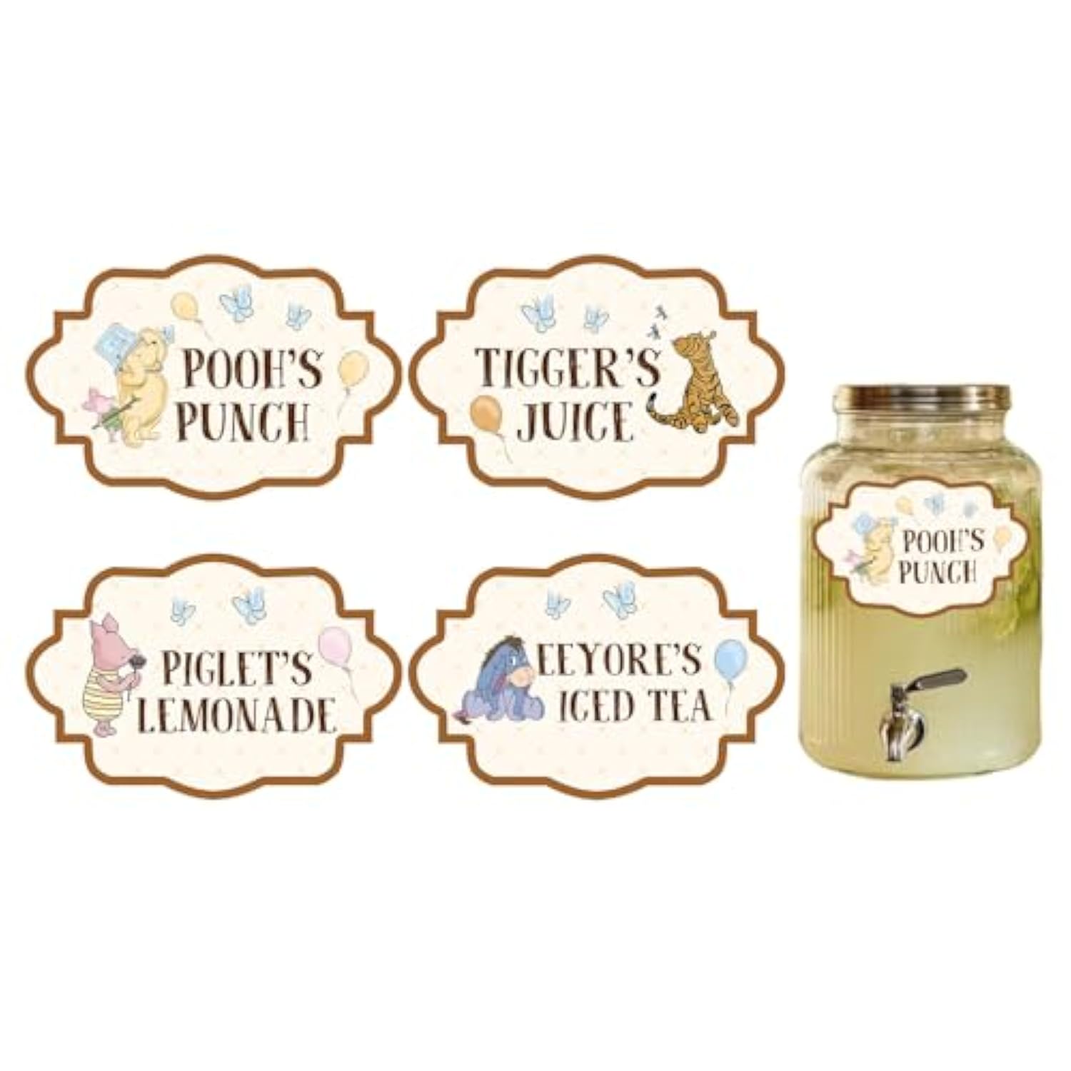 8Pcs Winnie Baby Shower Decorations Drink Labels & Party Decor for Pooh Theme