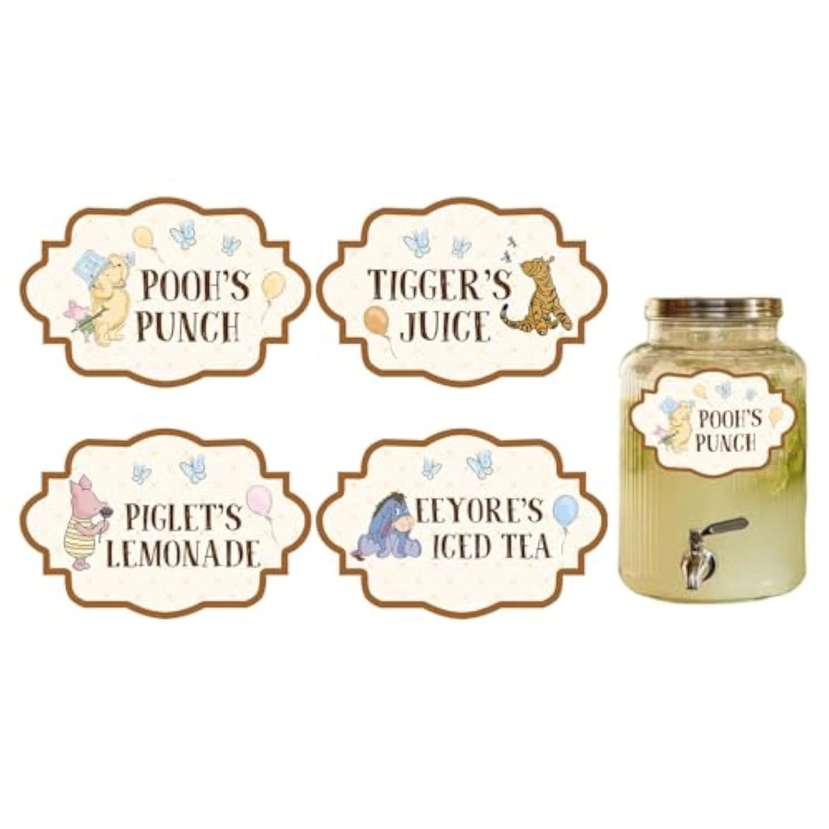8Pcs Winnie Baby Shower Decorations Drink Labels & Party Decor for Pooh Theme