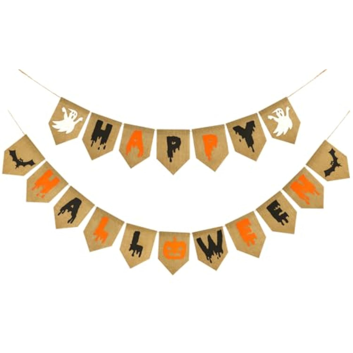Halloween Burlap Banner: Ghost, Bat & "BOO" - Prestrung Party Decor