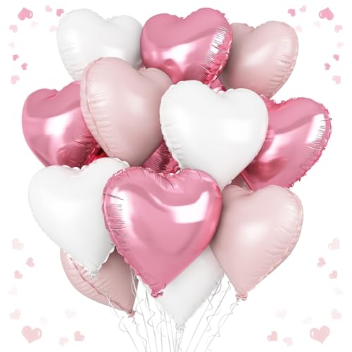 Pink White Heart Balloons, 18 Inch Baby Pink and White Heart Shaped Balloon