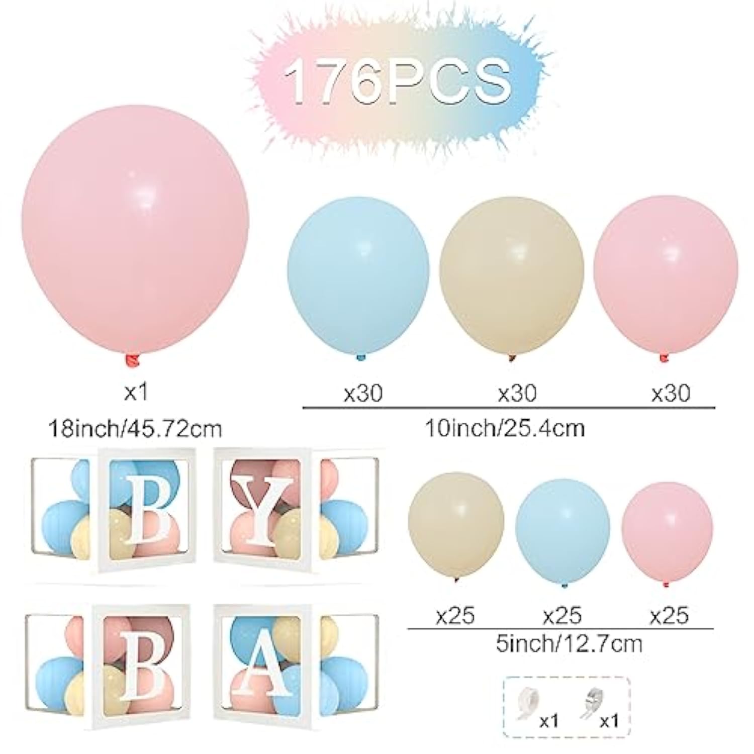 Gender Reveal Decorations Party Set - 176Pcs Pink And Blue Balloons Arch Kit, Baby Box With Letters(Baby) For Baby Gender Reveal Decor Party Supplies Boy Or Girl Baby Shower Revelacion Genero Backdrop