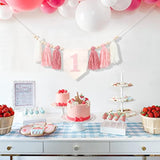 Pink Daisy 1st Birthday High Chair Banner: Tassel Garland, Photo Backdrop