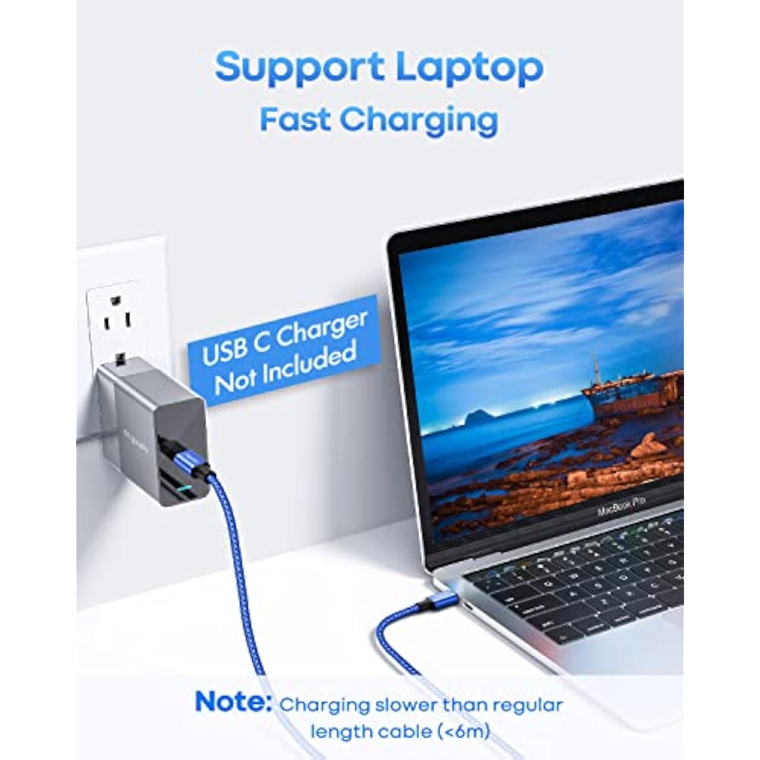 Long Usb C To Usb C Cable [20Ft, 1-Pack], 20 Foot Usb 2.0 Type C To Type C Cha