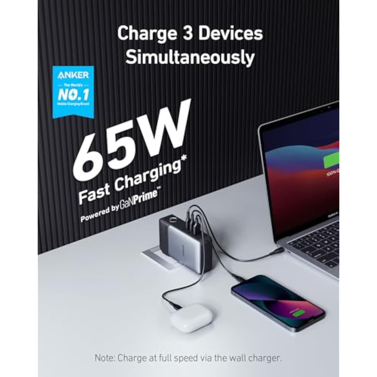 Anker GaNPrime Power Bank, 2-in-1 Portable Charger, 10,000mAh 30W USB-C Battery Pack with 65W Wall Charger, Works for iPhone 15/15 Plus/15 Pro/15 Pro Max/14/13, Samsung, Pixel, MacBook, Dell