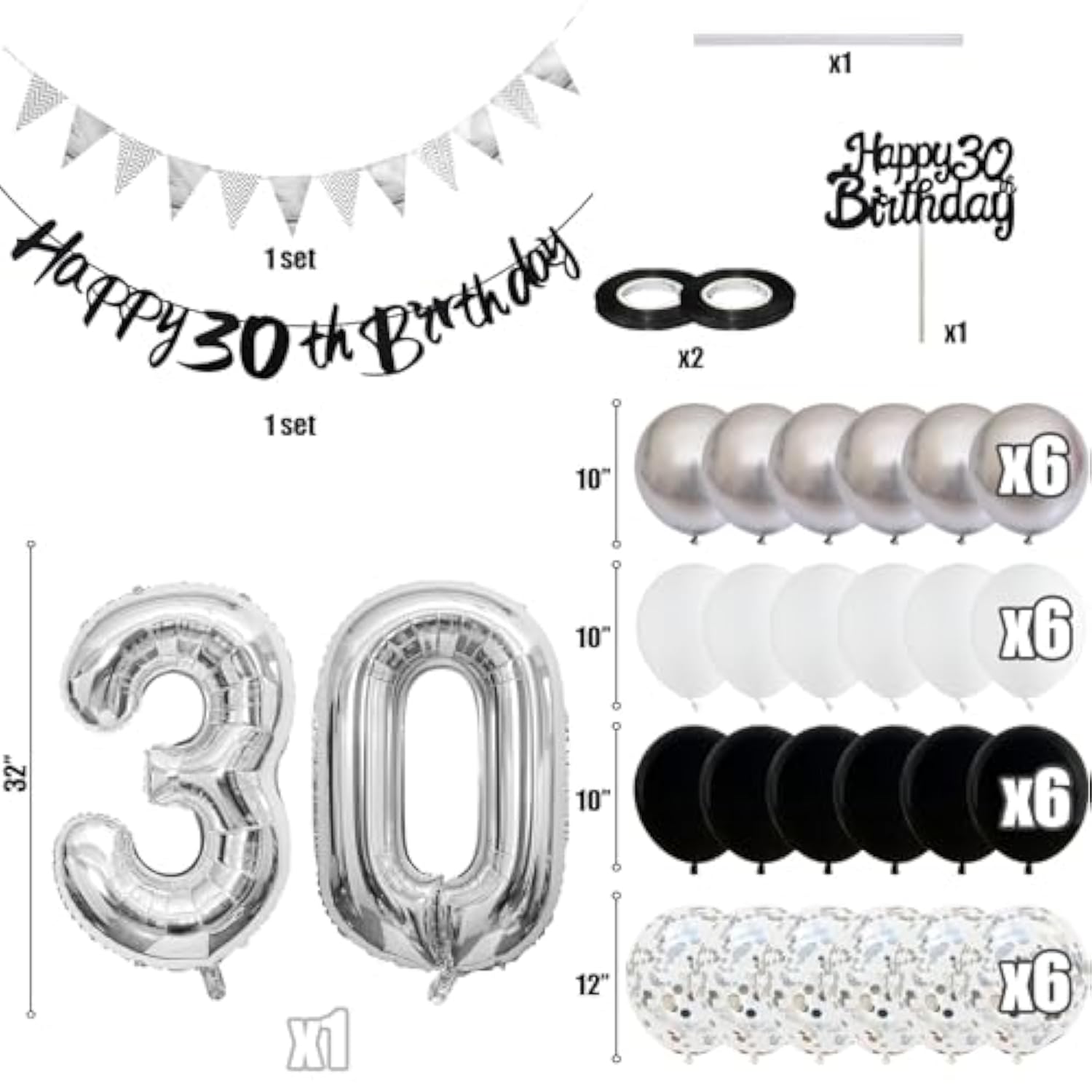 30Th Birthday Decorations For Men, Navy Blue Silver 30Th Birthday Balloons With Blue Happy 30Th Banner 30 Cake Topper Decor Number 30 Balloon For Women 30Th Party Decoration