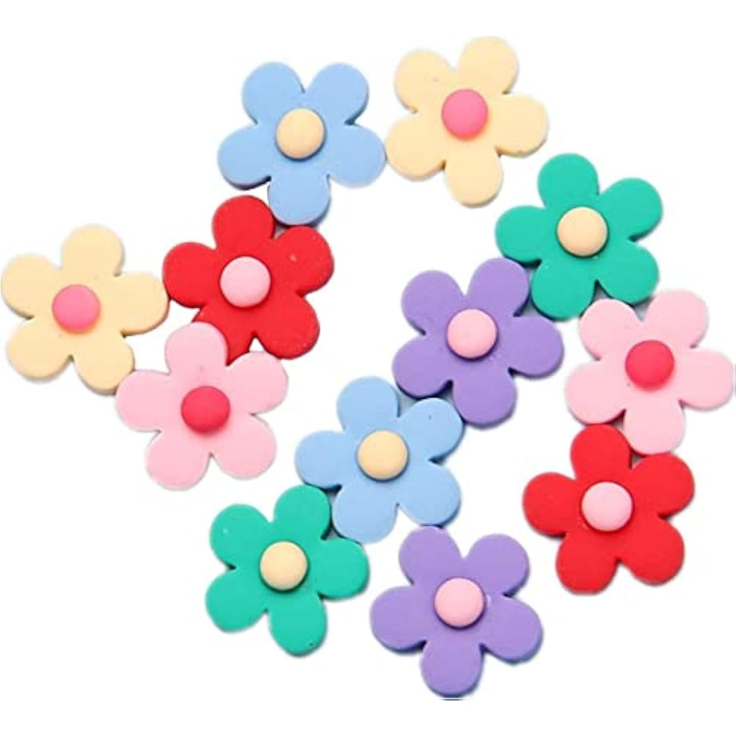 80Pcs Flower Plastic Charms Resin Flatback Cabochons Loose Beads For J