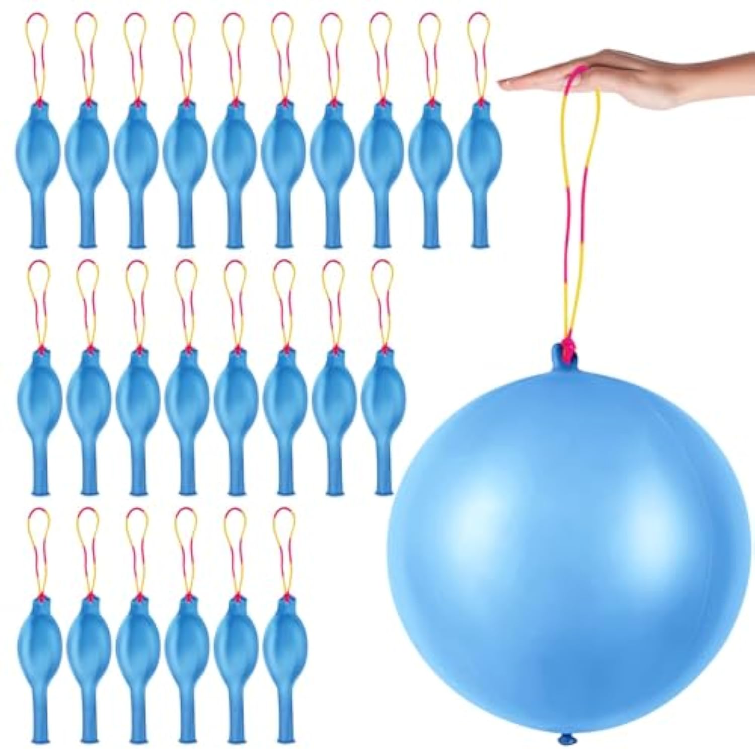 24 Pcs Blue Punch Balloons Bounce With Rubber Band Handle Punching Balloon Heavy Duty For Birthday Party Favors, Kids (Blue)