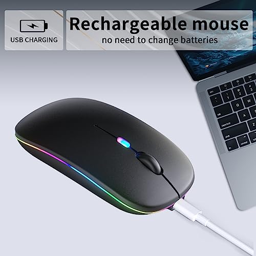 Wireless Bluetooth Mouse Rechargeable, Silent, Dual Mode (Bluetooth 5.2 & Usb) With Led Lights Portable For Laptop, Desktop, & Tablet(Black)