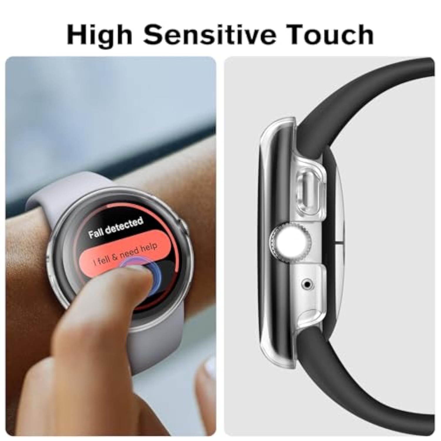 Fintie Hard Case Compatible with Google Pixel Watch 3/2 / 1 with Tempered Glass Screen Protector, Full Coverage Slim Bumper Cover - Black/Silver/Clear (Pack of 3)