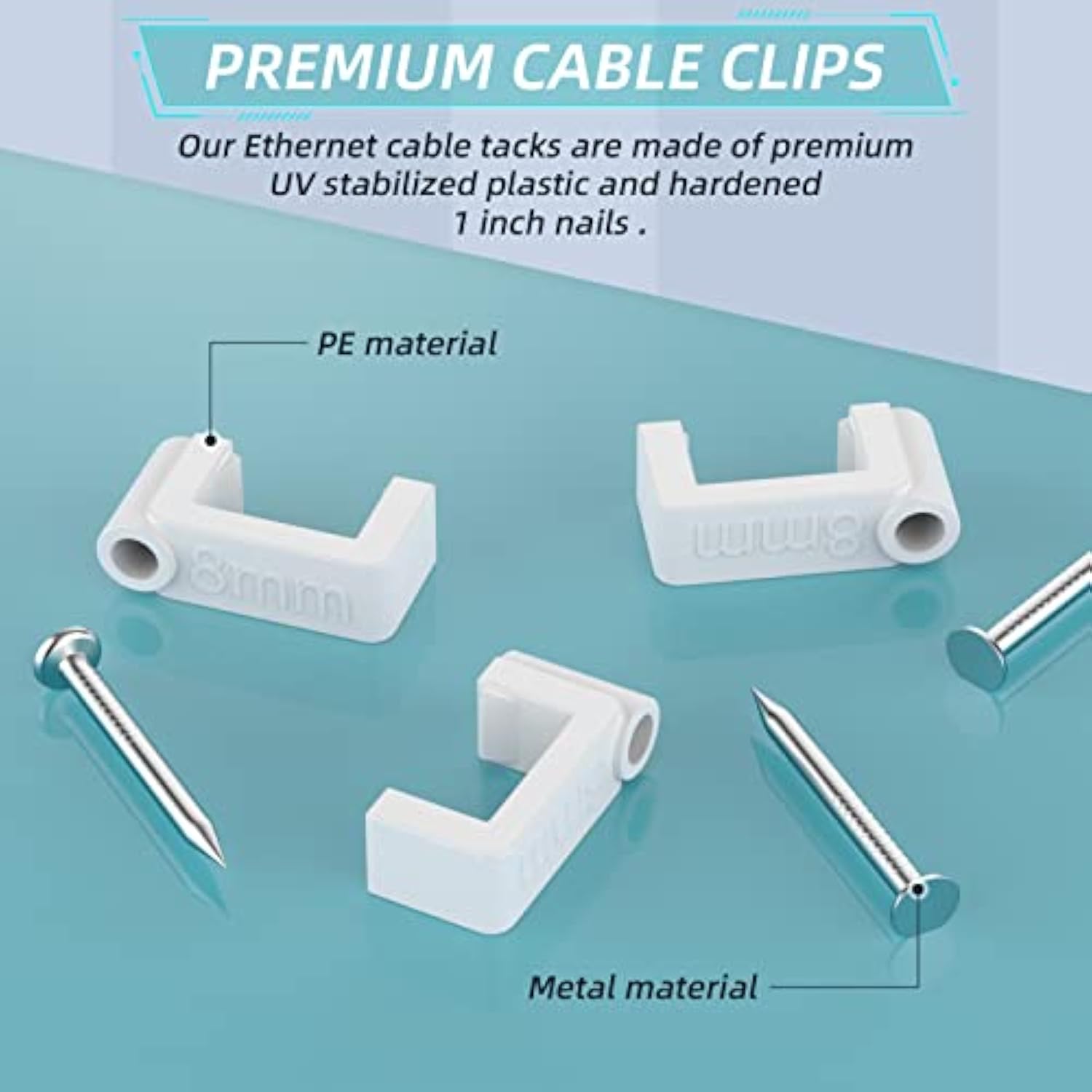 Cable Clips White 100 Pieces Ethernet Cable Clips With Steel Nails 8Mm Cord Ho