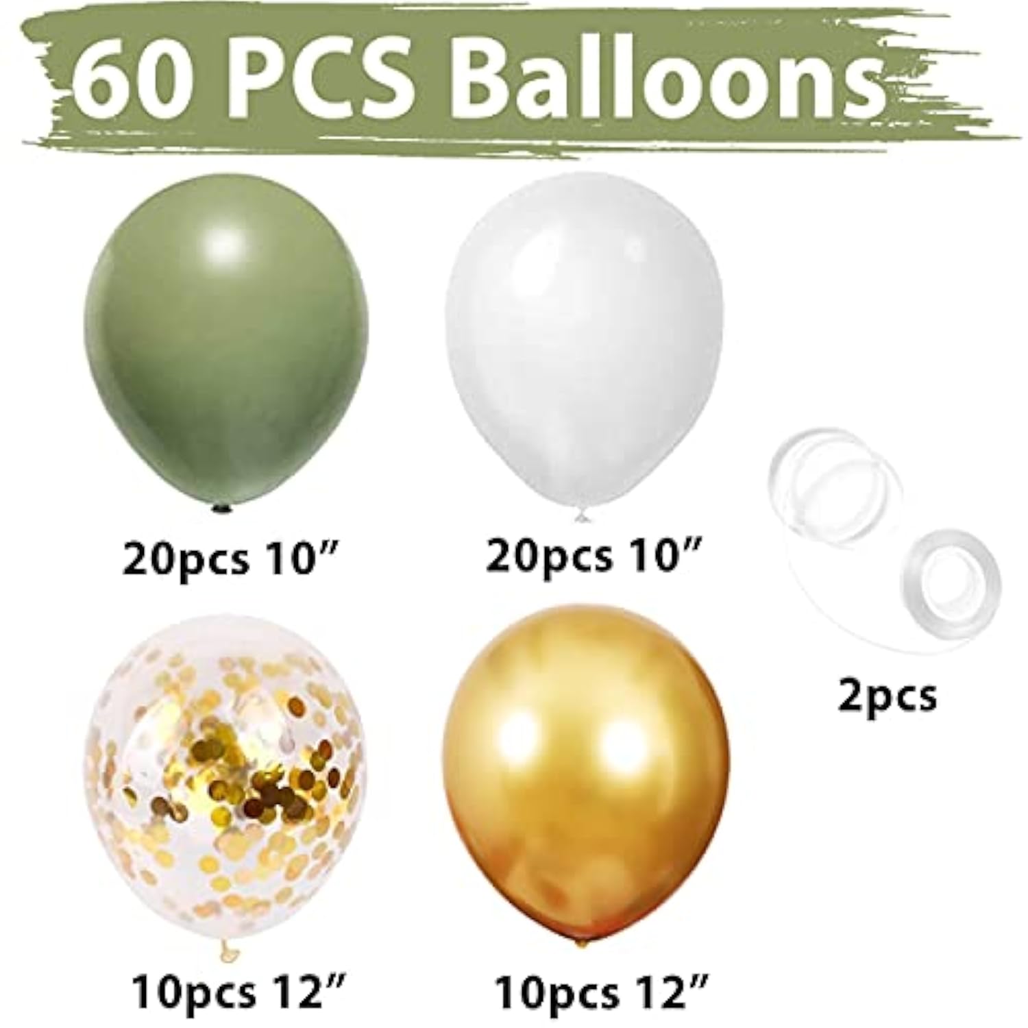 60 Pcs White Sage Green Balloons Latex Balloons With Artificial Eucalyptus Leaves Confetti Balloons For Birthday Baby Bridal Shower Wedding Party Decoration