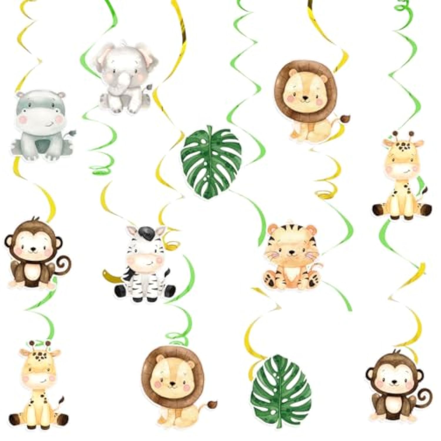 Wild One Hanging Swirls Ceiling Streamers Decorations For Boys Kids 24Pcs Jungle Safari Animal Birthday Party Decoration Baby Shower Party Supplies Room Decor