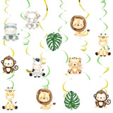 Wild One Hanging Swirls Ceiling Streamers Decorations For Boys Kids 24Pcs Jungle Safari Animal Birthday Party Decoration Baby Shower Party Supplies Room Decor