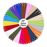 Nylon Zippers For Sewing, 20 Inch 50 Pcs Bulk Zipper Supplies In 20 As