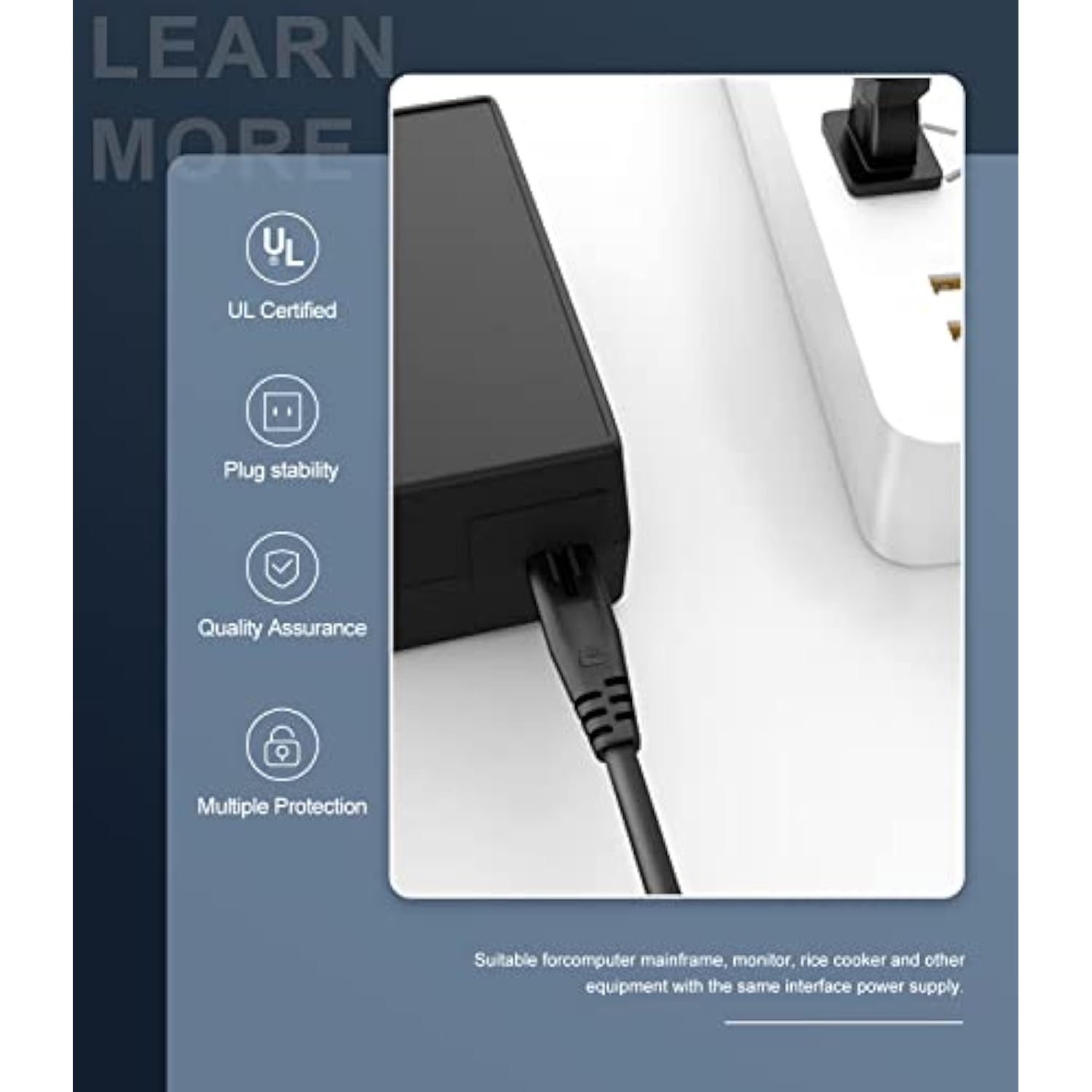 Tv Power Cord Cable Fit For Hisense Tv 50H8C 50H6C 50H5C 50K23Dg 55H5C 55H8C 55R6E 65R6E And More Model Universal Replacement 2 Prong Ac Power Cord 6 Ft