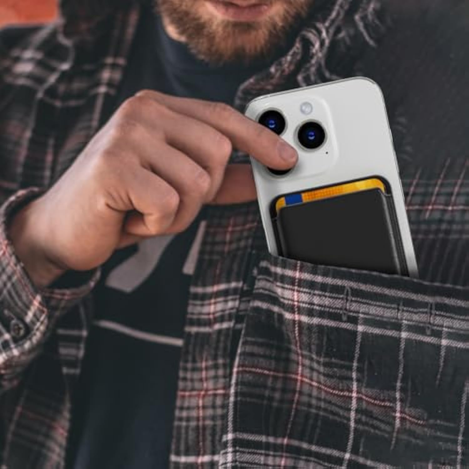 Magnetic Leather Wallet for iPhone 15/14/13/12, RFID 3-Card Holder - White