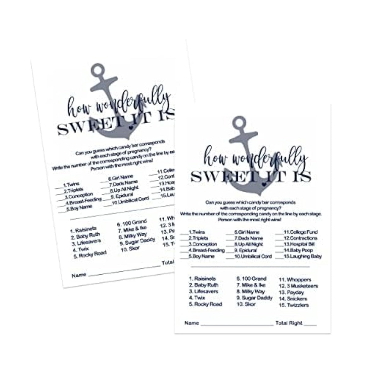 Nautical Baby Shower Candy Match Game - 25 Pack Of Ahoy Anchor Themed Cards - Boys Blue & Grey - 4X6