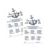 Nautical Baby Shower Candy Match Game - 25 Pack Of Ahoy Anchor Themed Cards - Boys Blue & Grey - 4X6