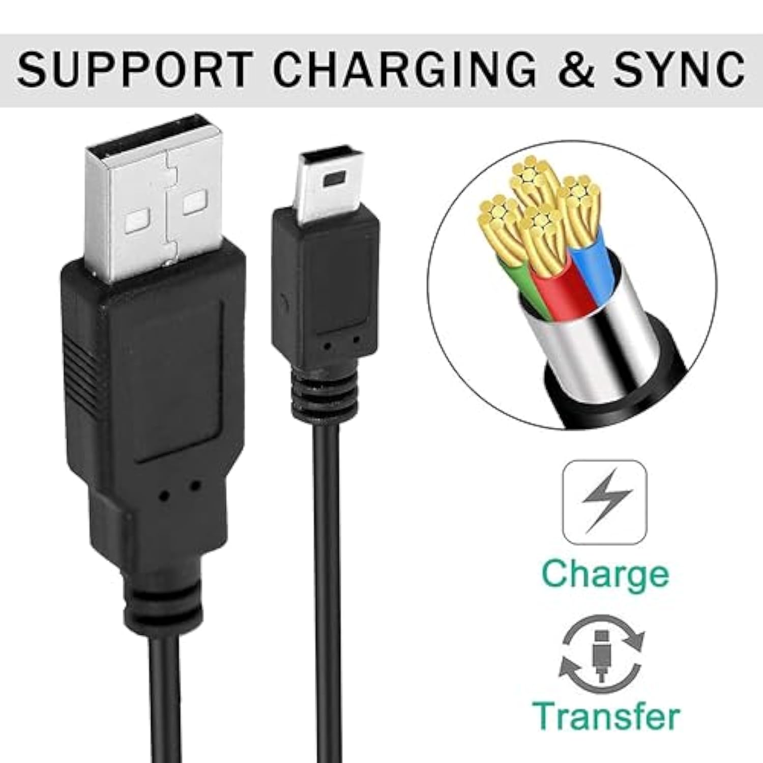 SaiTech IT 10 Pack USB 2.0 A to Mini 5 pin B Cable for External HDDS/Camera/Card Readers/ MP3 Player(150cm - 5Feet - 1.5M) -Black