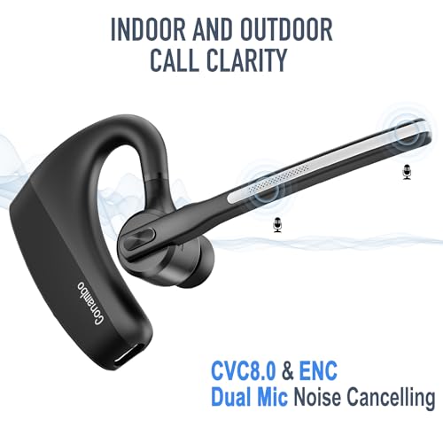 Bluetooth Headset 5.2 with CVC8.0 Dual Mic Noise Cancelling Bluetooth Earpiece 16Hrs Talktime Wireless Headset for Truck Driver iPhone Android Cell