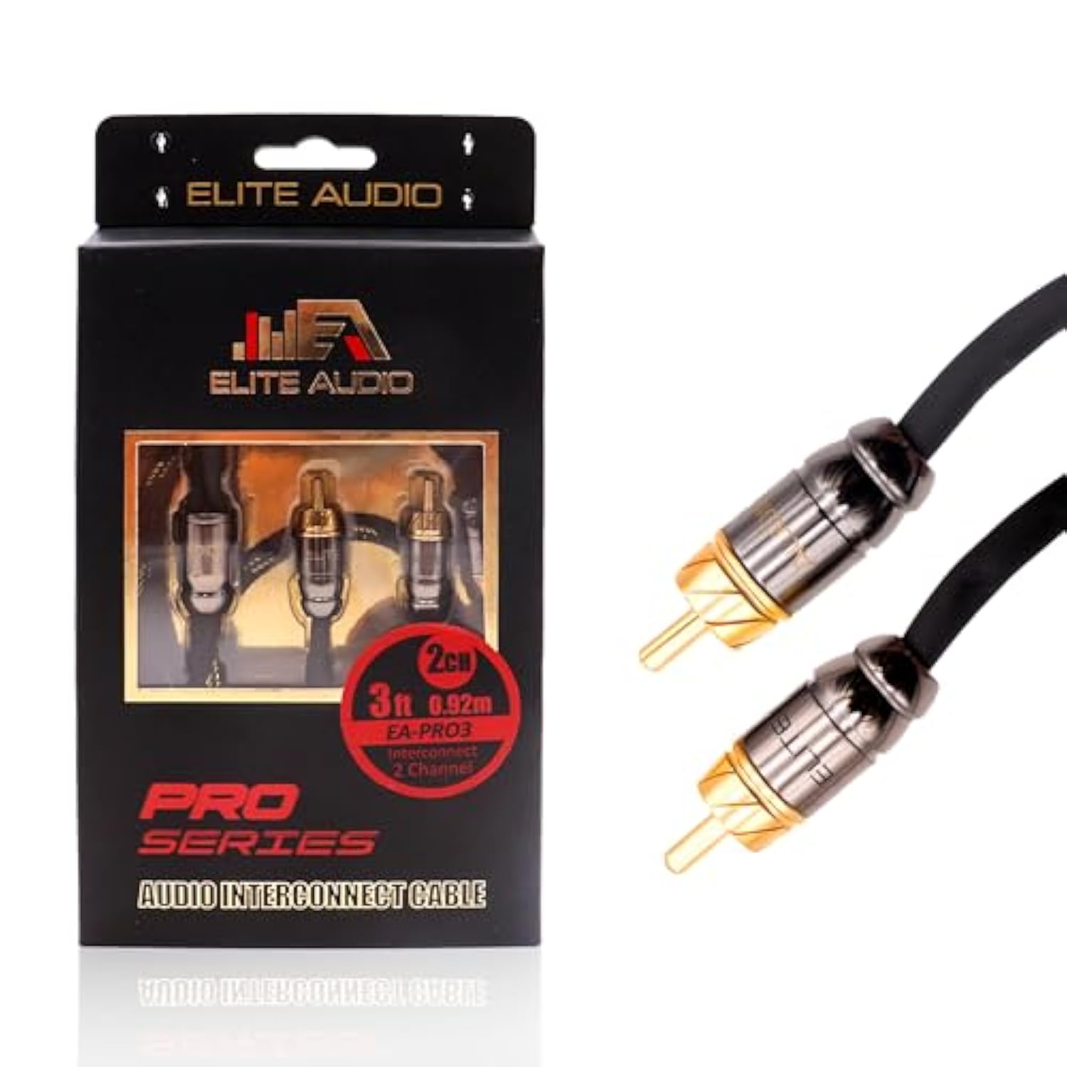 Pro Series 3Ft. 2-Channel Car Audio Rca Short Cable - Triple Shielded, Brass Connectors, Oxygen Free Copper, Noise Reducing Audio Cable For Amplifiers Subwoofers Speakers Processors – Pro3