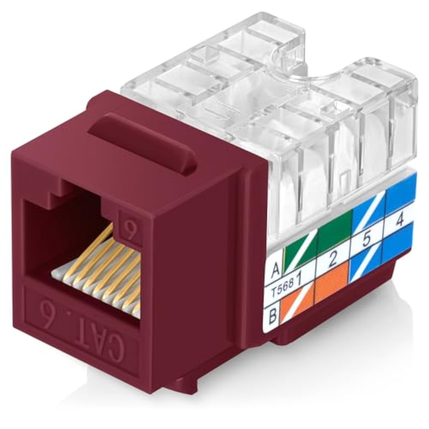 90° Angled Cat6/5E Keystone Jack In Red - Slim Profile Rj45 Ethernet Connector