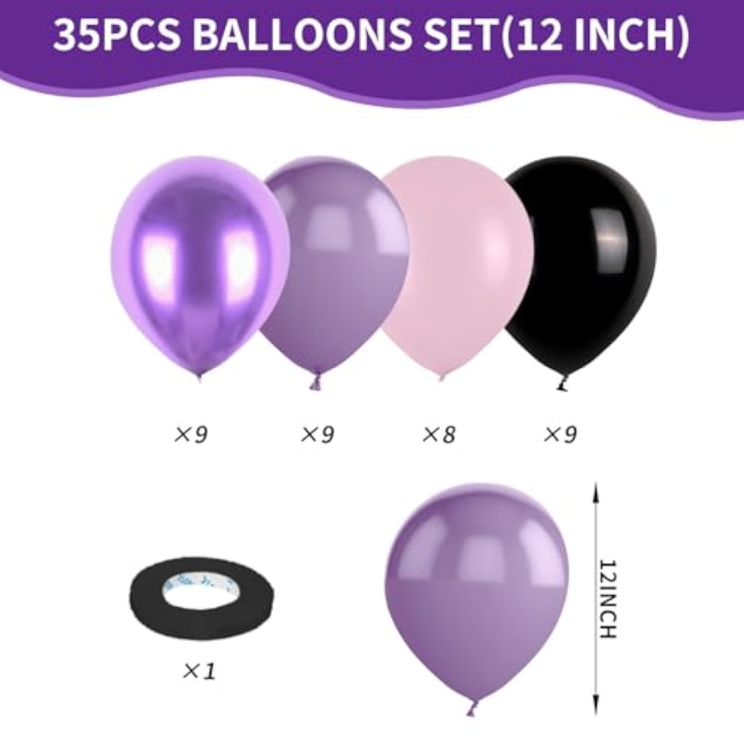 Purple Pink Balloons, 12 Inchs Black Pink Purple Metallic Purple Balloons, Pink And Black Birthday Balloons For Birthday Party Baby Shower Wedding Decorations