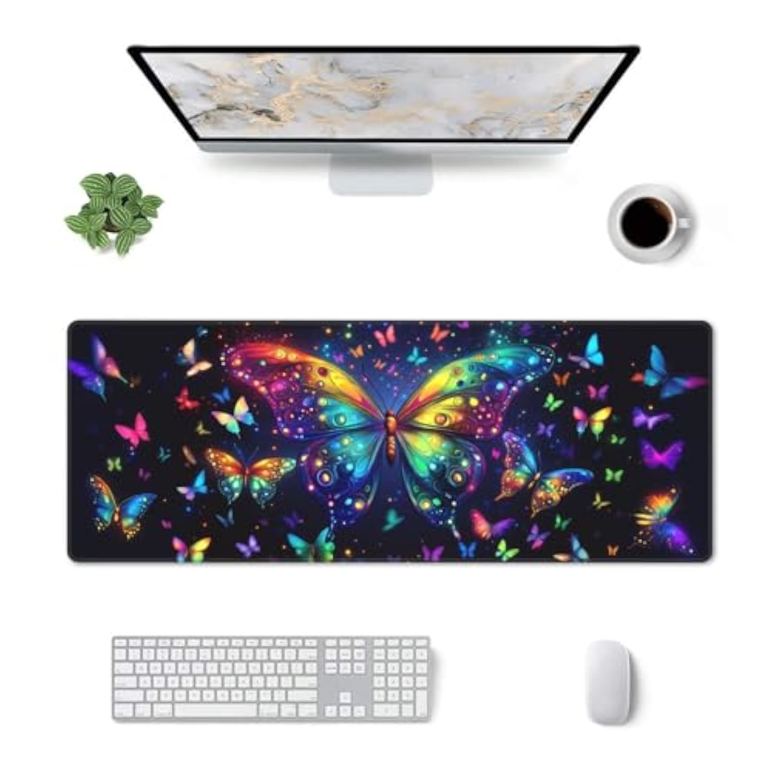 Butterfly Large Mouse Pad Extended Desk Pads Game Mouse Mat Non-Slip Keyboard Pad With Stitched Edges Waterproofinch For Office Home 31.5X11.8