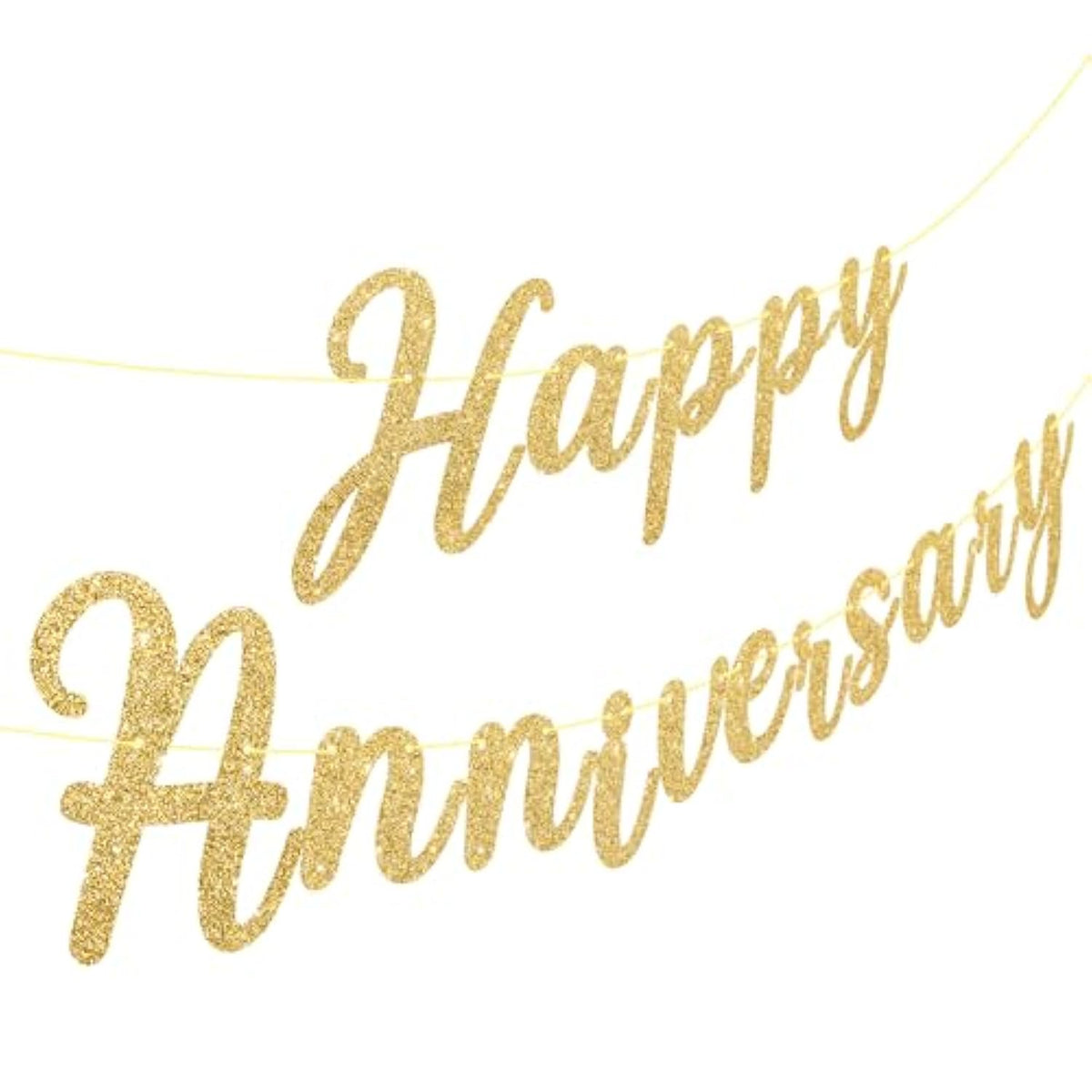 Happy Anniversary Gold Glitter Banner – Wedding Bunting Garland for Party Decor