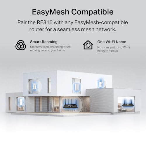 Ac1200 Wifi Extender, 2023 Engadget Best Budget Pick, 1.2Gbps Signal Booster For Home, Dual Band 5Ghz/2.4Ghz, Covers Up To 1500 Sq.Ft And 30 Devices,Support Onemesh, One Ethernet Port (Re315)