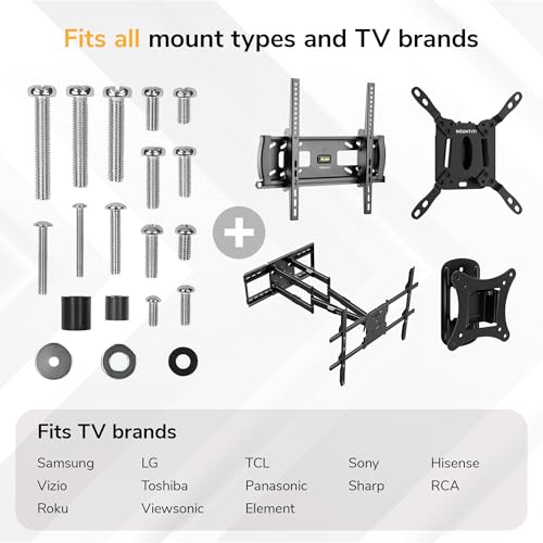 Mount-It! Universal TV Mounting Hardware Kit - VESA Wall Mount Screws, Washers & Spacers (M4, M5, M6, M8) for TVs and Monitors - Fits 19" to 85"