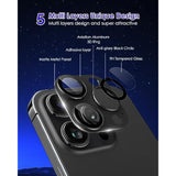 Compatible For Iphone 15 Pro/Iphone 15 Pro Max Camera Lens Protector [Full Coverage Metal] 9H Tempered Glass Screen Camera Cover Titanium Black