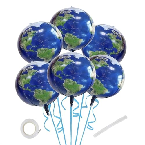 22" Round Sphere Globe Foil Balloons,6 Pcs Earth-Printed Mylar Balloons