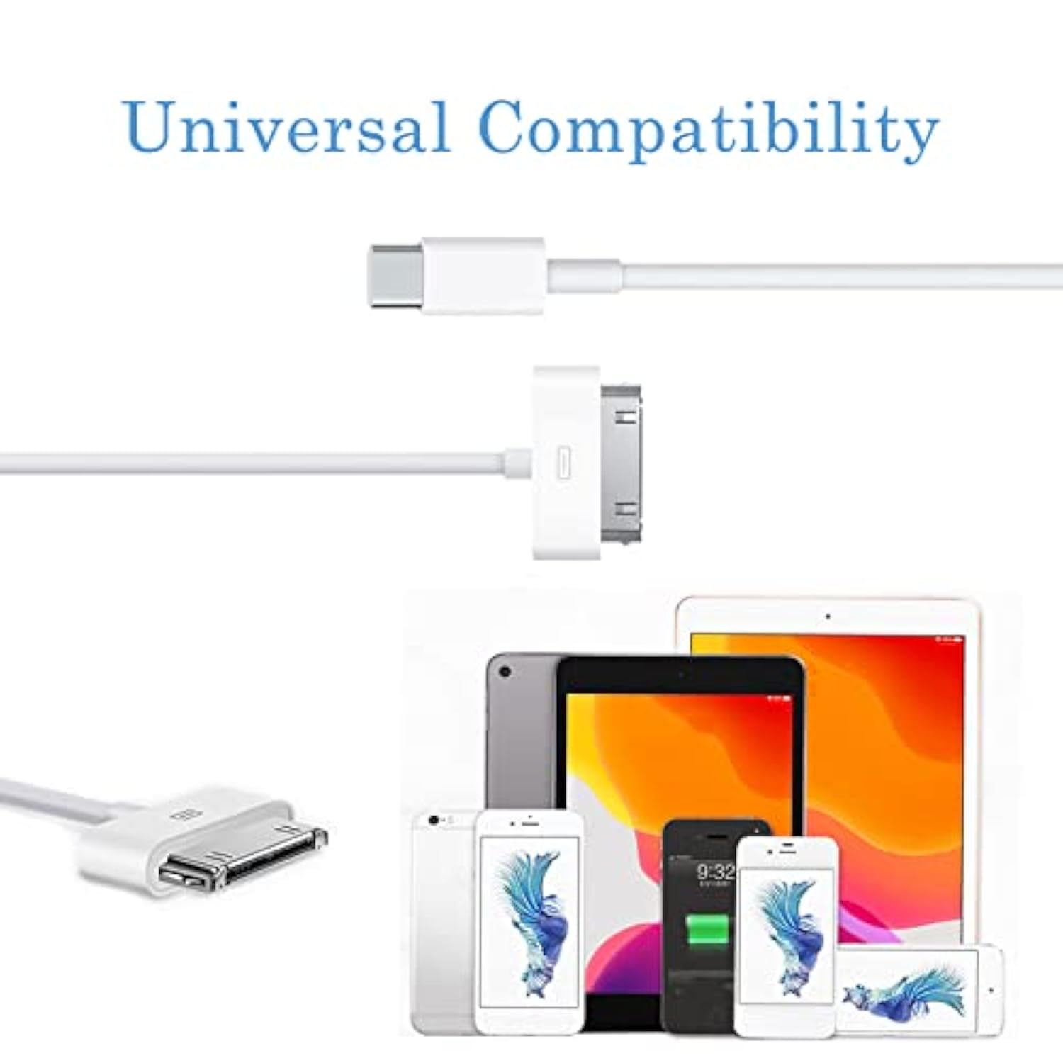 Usb-C To 30 Pin Cable, 3Ft Type-C To 30 Pin Cable Mains Charging Syncing Old P