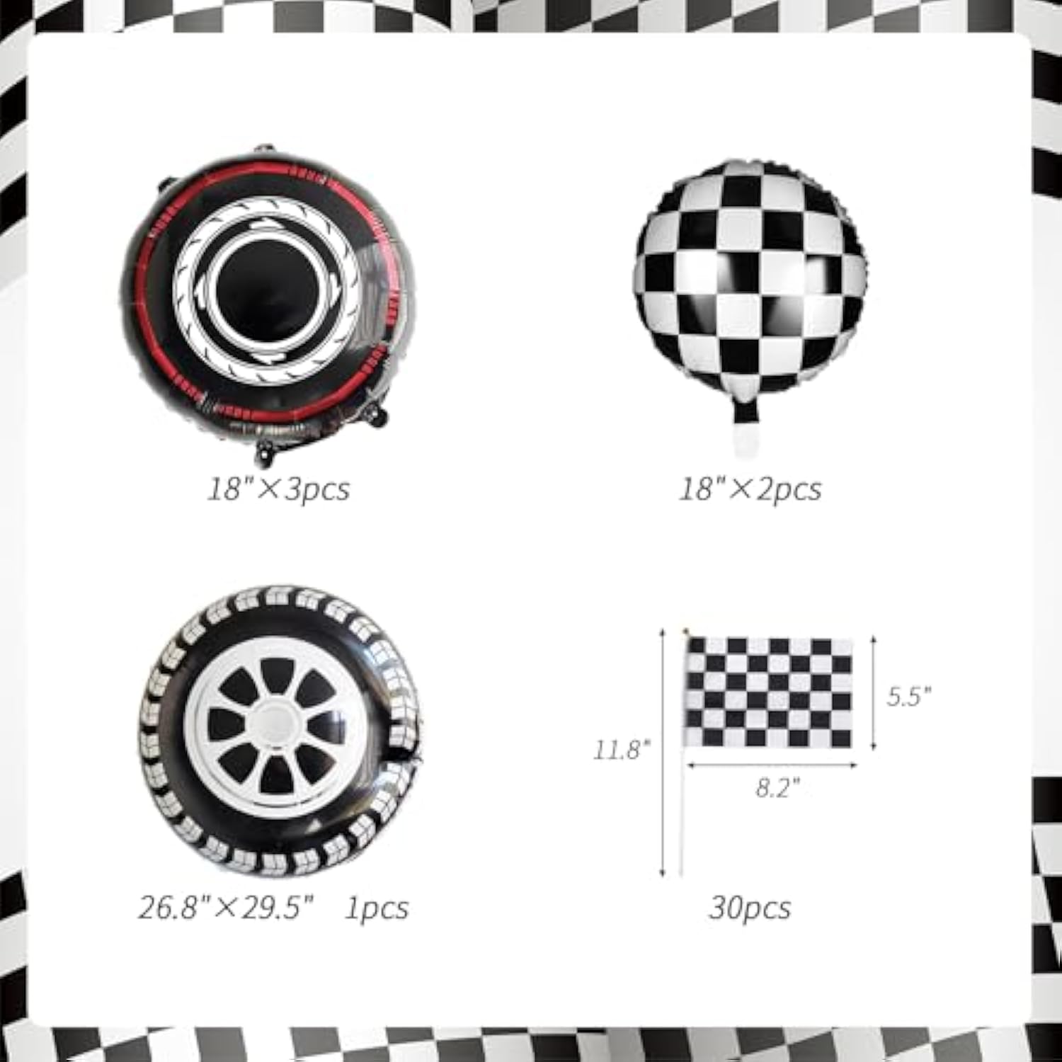 178PCS Race Car Balloon Arch Kit with Checkered Flags for Racing Party Decor