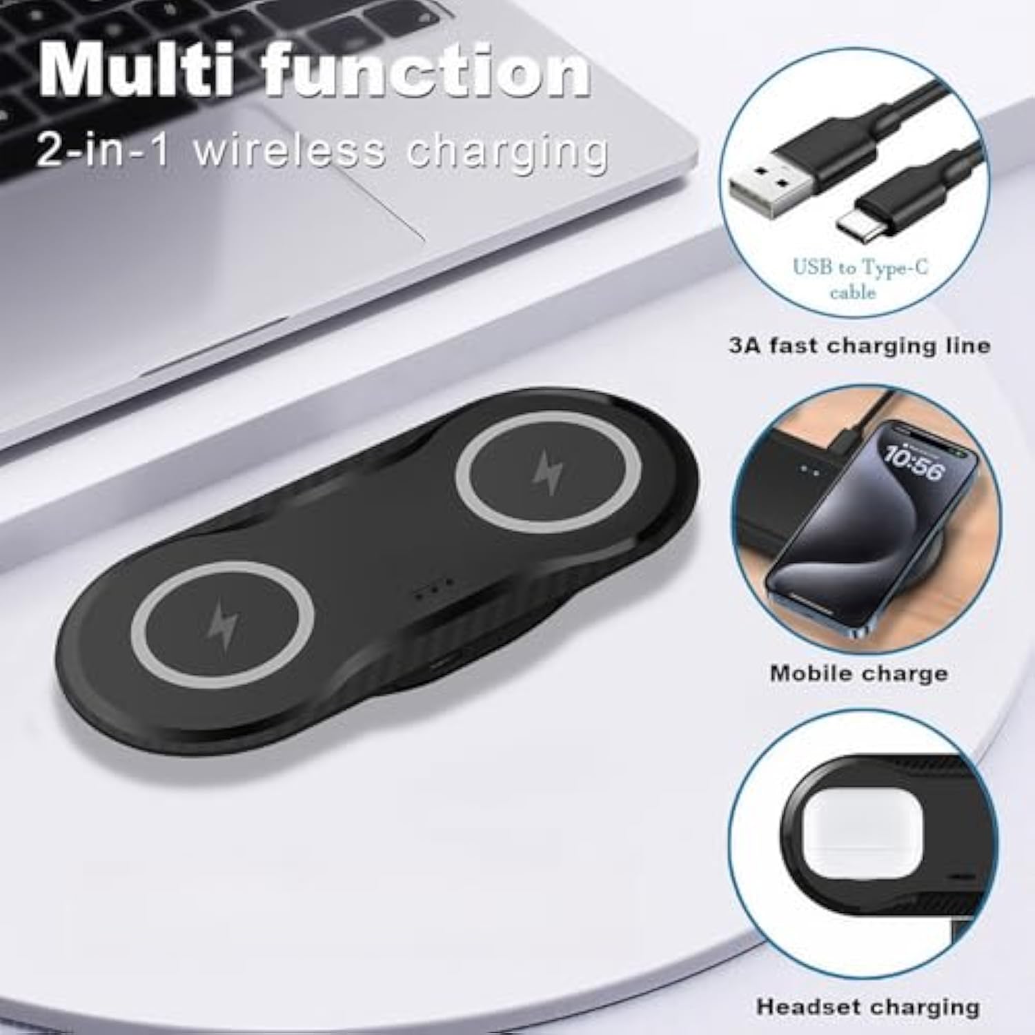 Wireless Charger, 20W Dual Wireless Charging Pad,Fast Charging Pad For Samsung Galaxy S24/S24 Ultra/S23/S22/S21/S20, For Iphone 16/15/14/13/12/11/Xr/X, For Airpods 4/3/2/Pro, And More.(With Adapter)