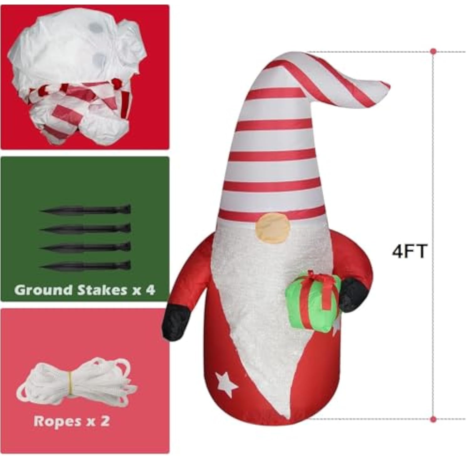 4 Ft Christmas Inflatable Gnome Outdoor Decoration Lighted Decoration Outdoor, Xmas Blow Up Gnome For Holiday Christmas