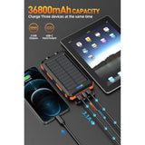 Power Bank,Solar Charger,36800Mah 5V3.1A Qc 3.0 Dual 2 Usb Port Built-In Powerful Flashlight Ipx7 Waterproof Dustproof Shockproof(Orange)