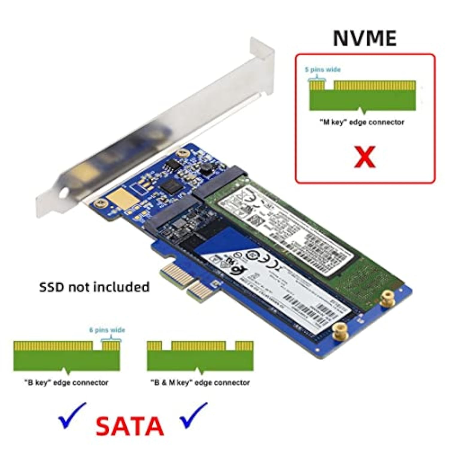 Sata Ssd To Pci-E X1 Adapter,Dual Sata Ngff Key B+M Ssd To Pci-E X1 Motherboar