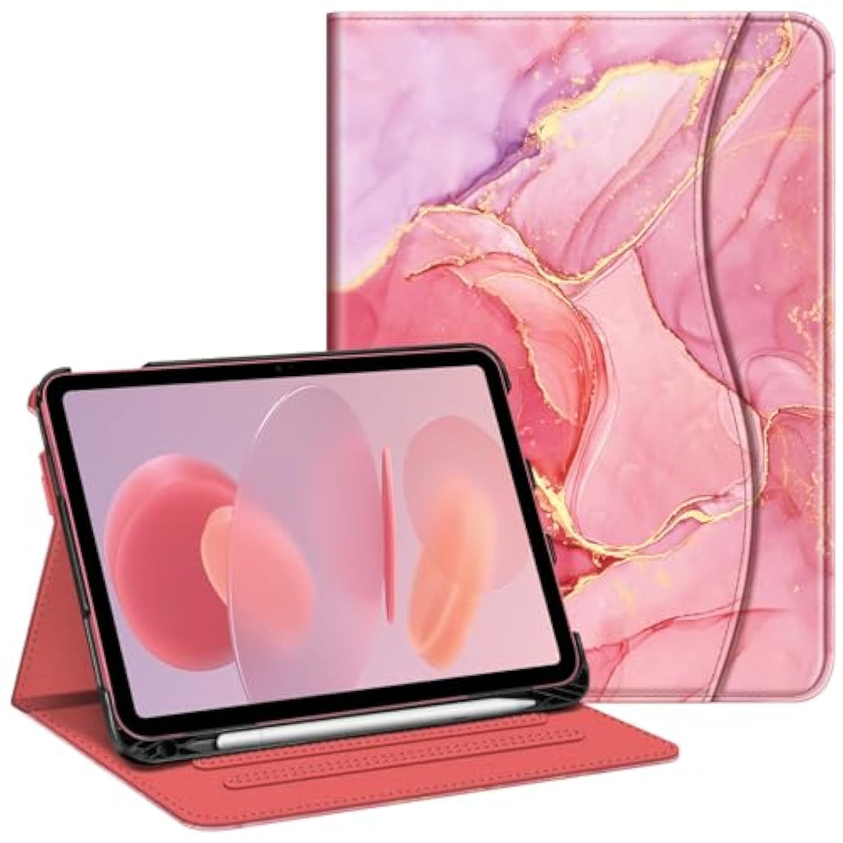 Fintie Case For (A16) 11Th Generation 11 Inch (2025), 10Th Generation 10.9 Inch (2022), Multi-Angle Viewing Protective Stand Cover With Pencil Holder & Pocket, Marble Pink